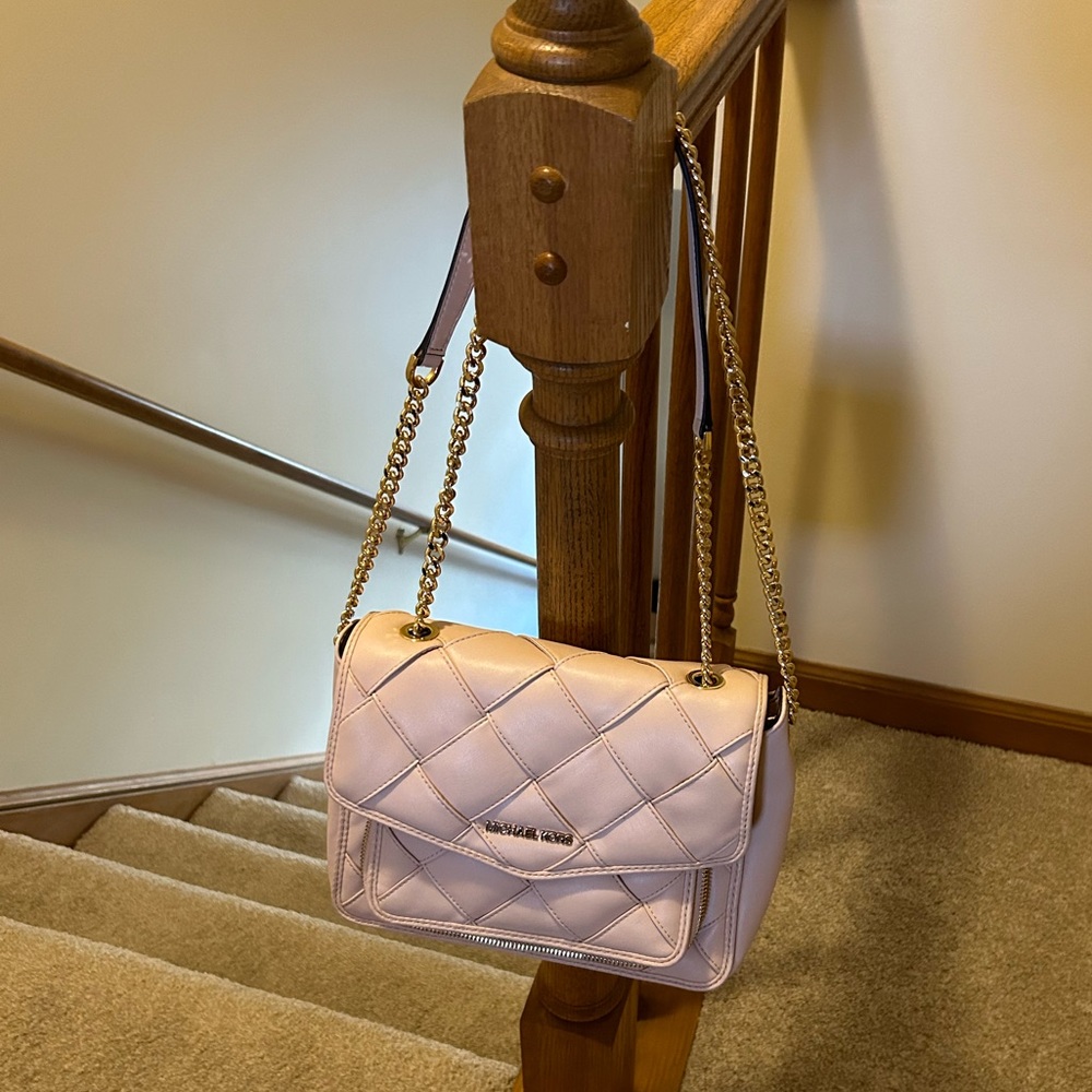 Michael Kors Flap Crossbody Bag Quilted Vegan Leather Pink